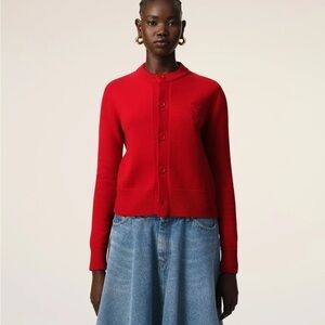 Ami RED Heart WOOL KNIT DE COEUR CREWNECK CARDIGAN Sweater